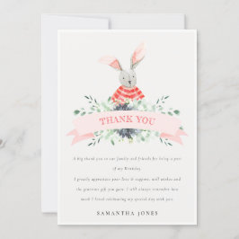 Carte De Remerciements Joli Lapin Rose Feuillage Anniversaire Tout Âge