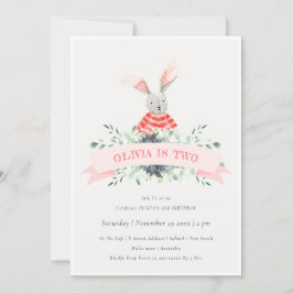 Carte De Remerciements Joli Lapin Rose Foliage N'Importe Quel Âge Anniver