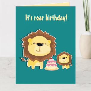 Carte De Remerciements Joli Lion Et Bébé Lionceau Anniversaire Enfants