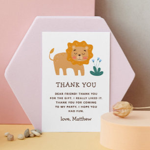 Carte De Remerciements Joli Lion   Safari Faune Enfant Anniversaire
