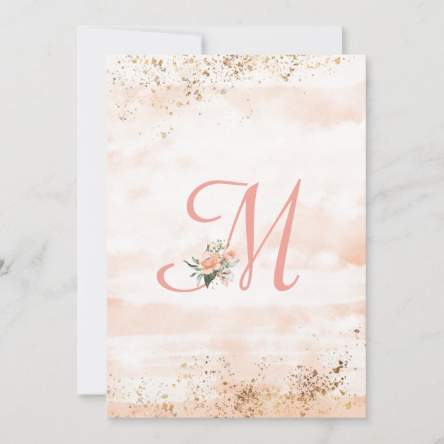 Carte De Remerciements Joli Monogramme rose Mariage de script Floral (Devant)