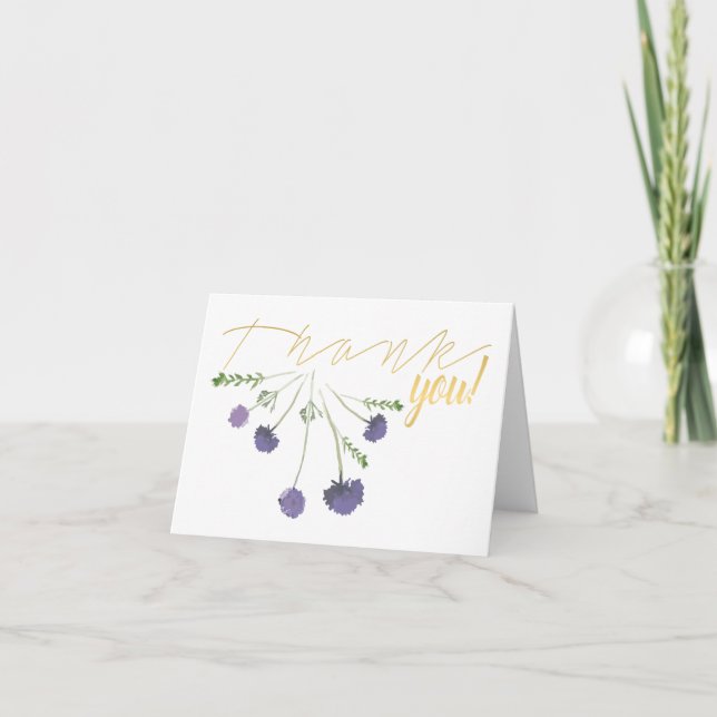 Carte De Remerciements Joli Motif à fleurs vert violet (Devant)