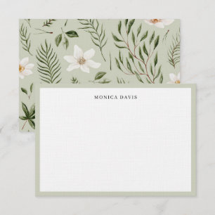 Carte De Remerciements Joli Motif botanique vert floral or blanc