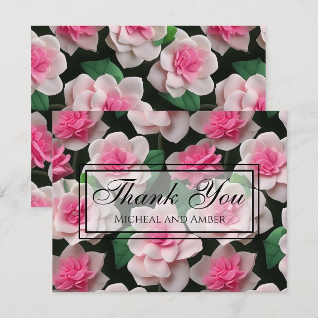 Carte De Remerciements Joli motif fleuri rose boho (Devant / Derrière)