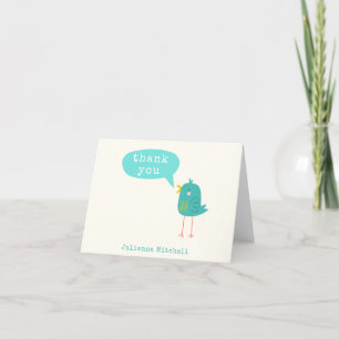 Carte De Remerciements Joli Oiseau Bleu Turquoise Nom Personnalisé