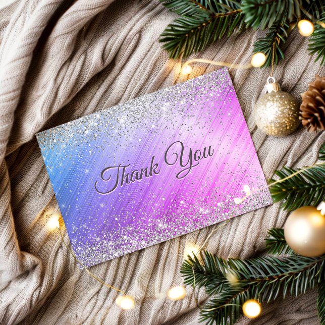 Carte De Remerciements Joli pailleté violet faux brillant argenté (Créateur téléchargé)