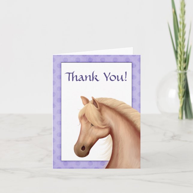 Carte De Remerciements Joli Palomino Pony avec Cheval à Cadre Violet (Devant)