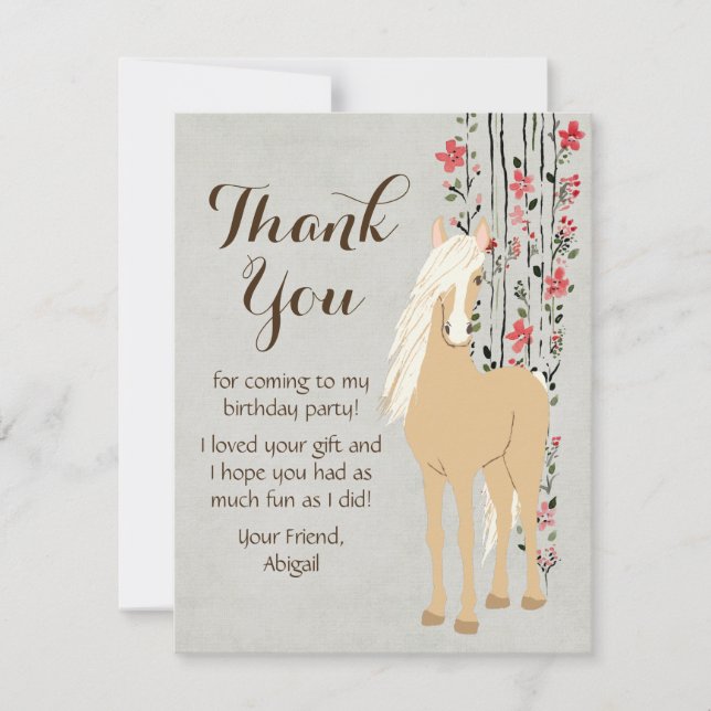Carte De Remerciements Joli Palomino Pony et Cheval des Fleurs (Devant)
