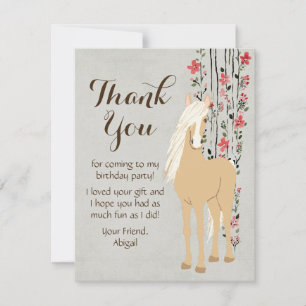 Carte De Remerciements Joli Palomino Pony et Cheval des Fleurs
