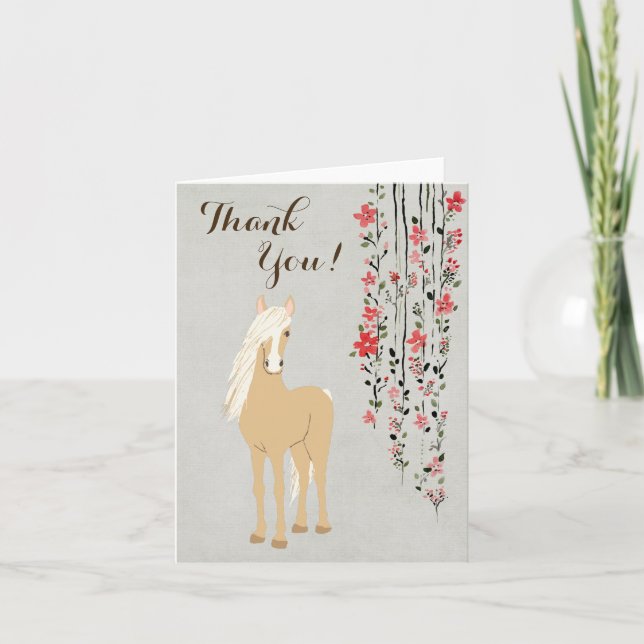 Carte De Remerciements Joli Palomino Pony et Cheval des Fleurs (Devant)