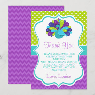 Carte De Remerciements Joli paon Anniversaire Vert et Violet