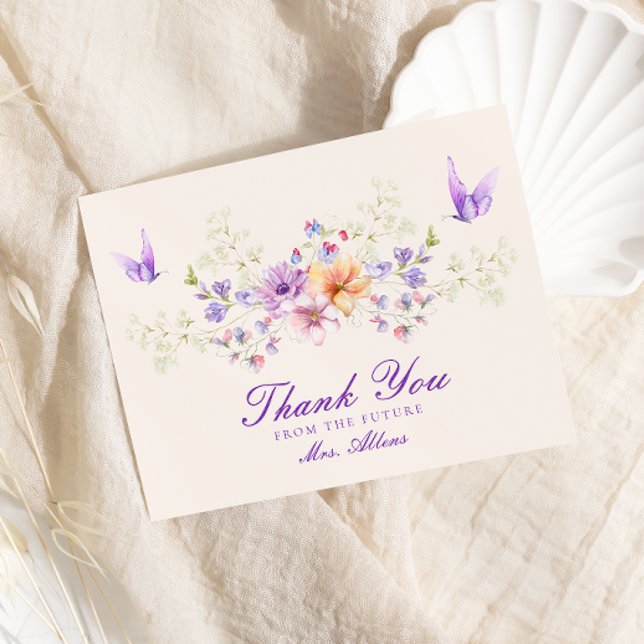Carte De Remerciements Joli papillons Fête des mariées florale (Créateur téléchargé)
