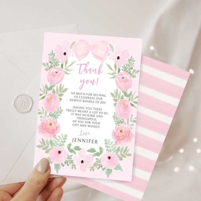Carte De Remerciements Joli pastel arc rose fleuri élégant baby shower (Créateur téléchargé)