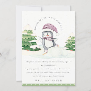 Carte De Remerciements Joli Penguin d'hiver Enfants verts N'importe quel 
