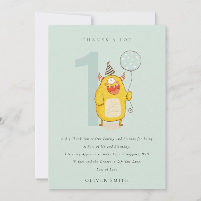 Carte De Remerciements Joli Petit Monstre Jaune À Tout Âge Anniversaire (Devant)