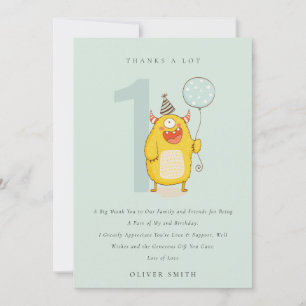 Carte De Remerciements Joli Petit Monstre Jaune À Tout Âge Anniversaire