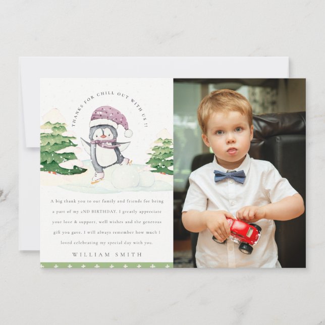 Carte De Remerciements Joli Photo de Manchots en Hiver pour Enfants d'Âge (Devant)