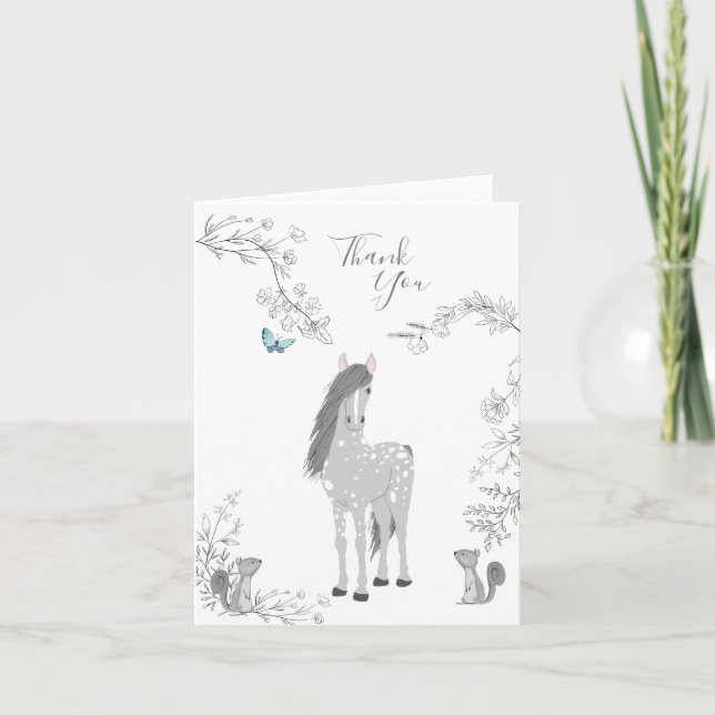Carte De Remerciements Joli Pony et écureuils Bois Forêt Cheval (Devant)