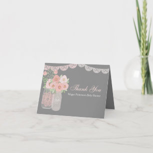 Carte De Remerciements Joli pot Mason rose gris Remerciement Baby Shower