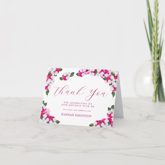 Carte De Remerciements Joli rose blanc floral 40e anniversaire (Devant)