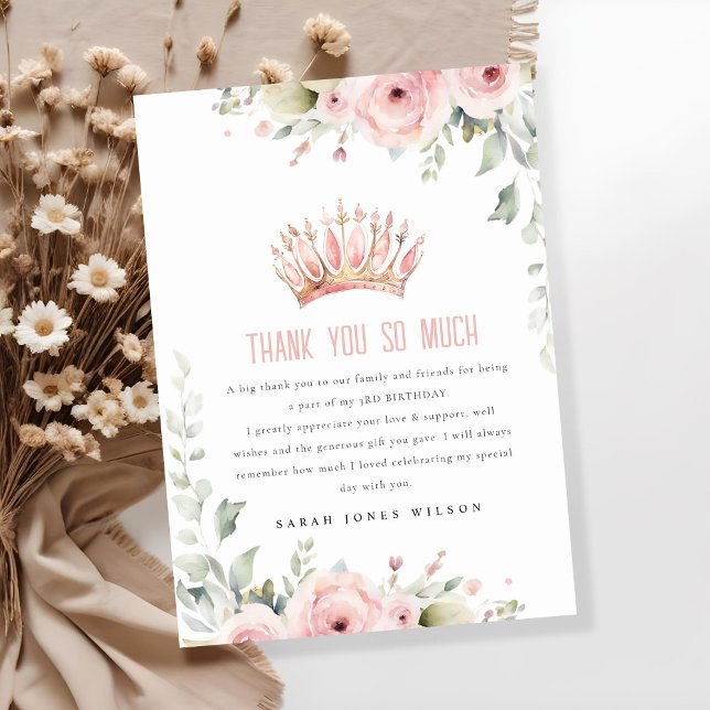 Carte De Remerciements Joli rose princesse Crown Tiara Floral Anniversair (Créateur téléchargé)