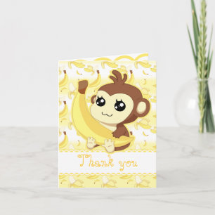 Carte De Remerciements Joli singe Kawaii tenant une banane anniversaire