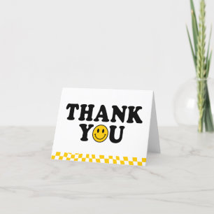 Carte De Remerciements Joli sourire de Preppy Jaune À damiers d'anniversa
