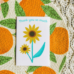 Carte De Remerciements Joli tournesol sucré dessiné à la main en numériqu