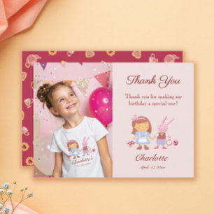 Carte De Remerciements Jolie Alice Lapin Enfants Rose Anniversaire Photo