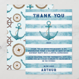 Carte De Remerciements Jolie Ancre de Marin de Style Nautique à l'Aquarel