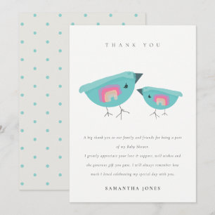 Carte De Remerciements Jolie Baby Shower d'oiseau bleu arc-en-ciel dessin