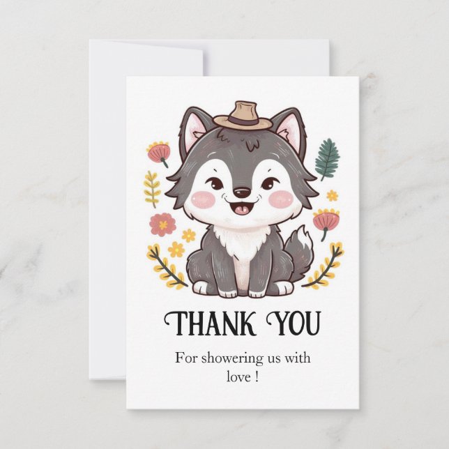 Carte De Remerciements Jolie Baby Shower Loup Rêveur (Devant)