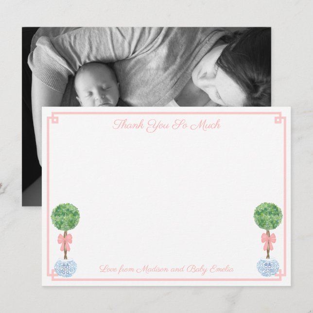 Carte De Remerciements Jolie Boxwood Petite fille Baby shower photo de na (Devant / Derrière)