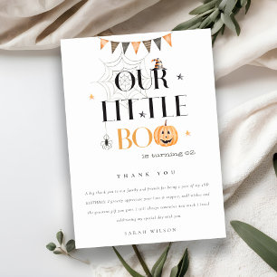 Carte De Remerciements Jolie citrouille d'Halloween Little Boo anniversai