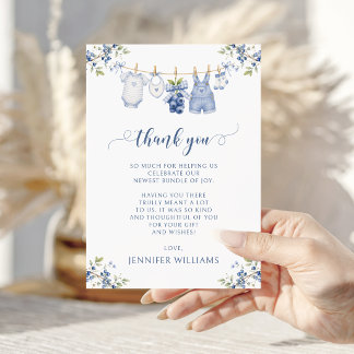 Carte De Remerciements Jolie Douce Myrtille Bleu Bébé Garçon Shower Autom
