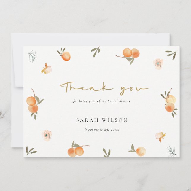 Carte De Remerciements Jolie Élégant Douce Orange Floral Boho Enterrement (Devant)