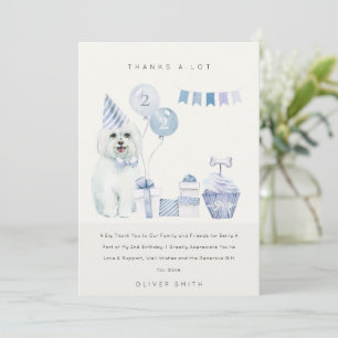 Carte De Remerciements Jolie fête d'anniversaire de chien aquarelle bleue