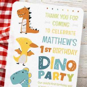 Carte De Remerciements Jolie fête d'anniversaire de dinosaure Dino modern
