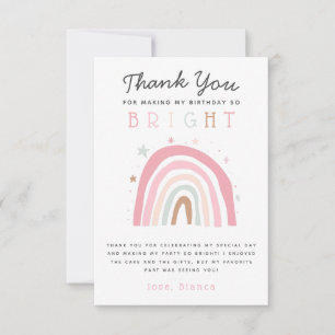 Carte De Remerciements Jolie Fête d'Anniversaire de Filles Arc-en-Ciel Pa