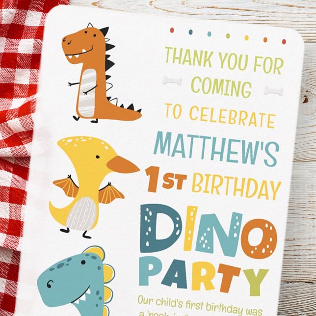 Carte De Remerciements Jolie fête d'anniversaire moderne de dinosaure pou (Créateur téléchargé)