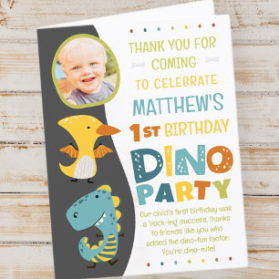 Carte De Remerciements Jolie fête d'anniversaire photo enfant dinosaure m