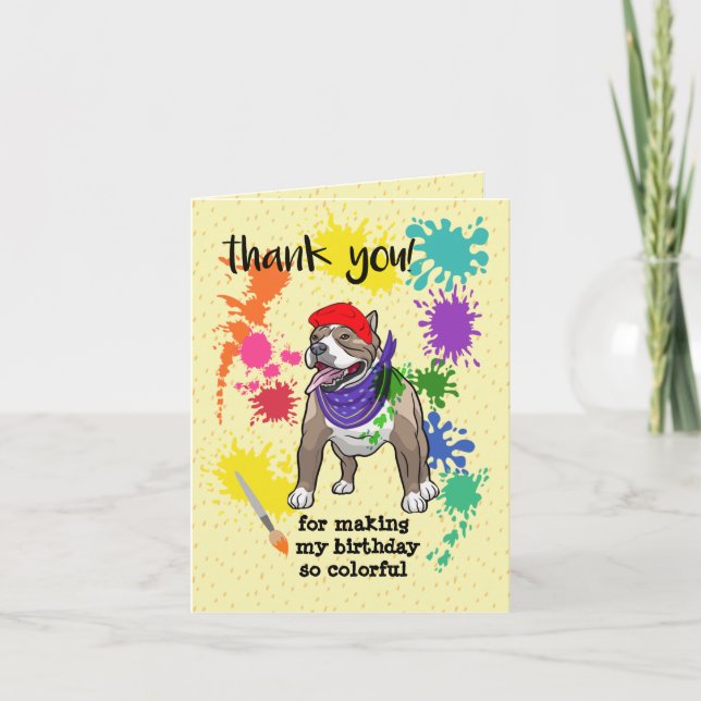 Carte De Remerciements Jolie Fête d'Anniversaire Thème Chien Pitbull Art  (Devant)