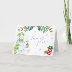 Carte De Remerciements Jolie fête de naissance Floral Snowman Cold Outsid
