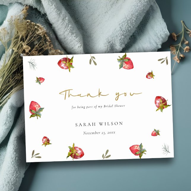 Carte De Remerciements Jolie feuille de fraise rouge botanique Shower de  (Créateur téléchargé)