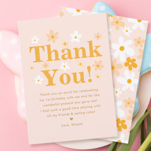 Carte De Remerciements Jolie fille d'anniversaire aux marguerites roses e