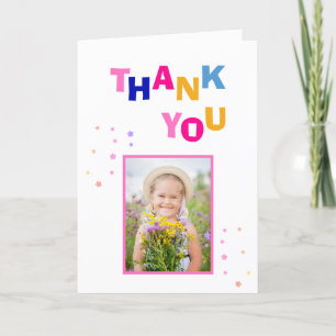 Carte De Remerciements Jolie Fille Étoiles Colorées Photo Anniversaire