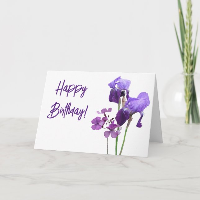 Carte De Remerciements Jolie fleur d'iris pourpre Joyeux art d'anniversai (Devant)