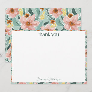 Carte De Remerciements Jolie Fleur Rose Sauge Menthe Personnalisée pour M