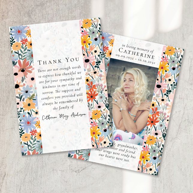 Carte De Remerciements Jolie florales Photo Sympathy Funeral Memorial (Créateur téléchargé)