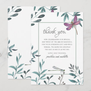 Carte De Remerciements Jolie libellule Jardin de verdure sur Mariage blan